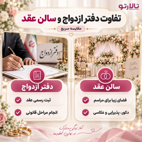 تفاوت دفتر ازدواج و سالن عقد